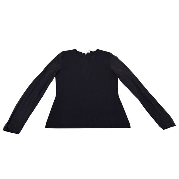 Reiss Venus Sheer Sleeve Plunge Top Black Mesh Panels Long Sleeve - Size Large - Picture 11 of 13